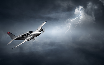 An airplane in a thunderstorm